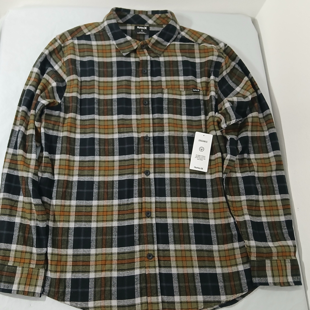 Hurley Men's Plaid Button-Down Shirt - Black, White, Brown